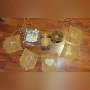 Rustic/farmhouse/boho. burlap home decor. 4 piece set.